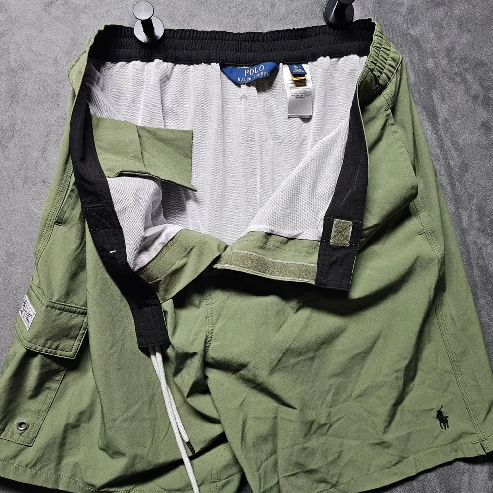 Polo Ralph Lauren‎ Olive Green Cargo Swim Trunks Board Shorts Mens XL Mesh Lined